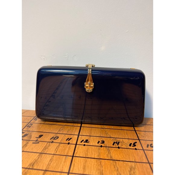 Vintage Lucite Structured Bag Navy Blue Classic Lucite Box Clutch Crossbody Shou - Picture 16 of 16